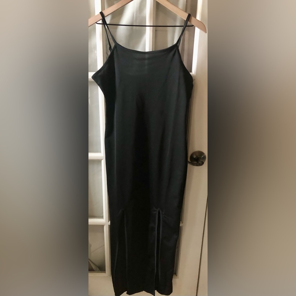 Zaful Women’s long black spaghetti strap maxi dress with two front slits